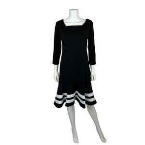 ACEVOG Black White Dress Womens Large NWT Retro Wiggle Striped Tiered Skirt